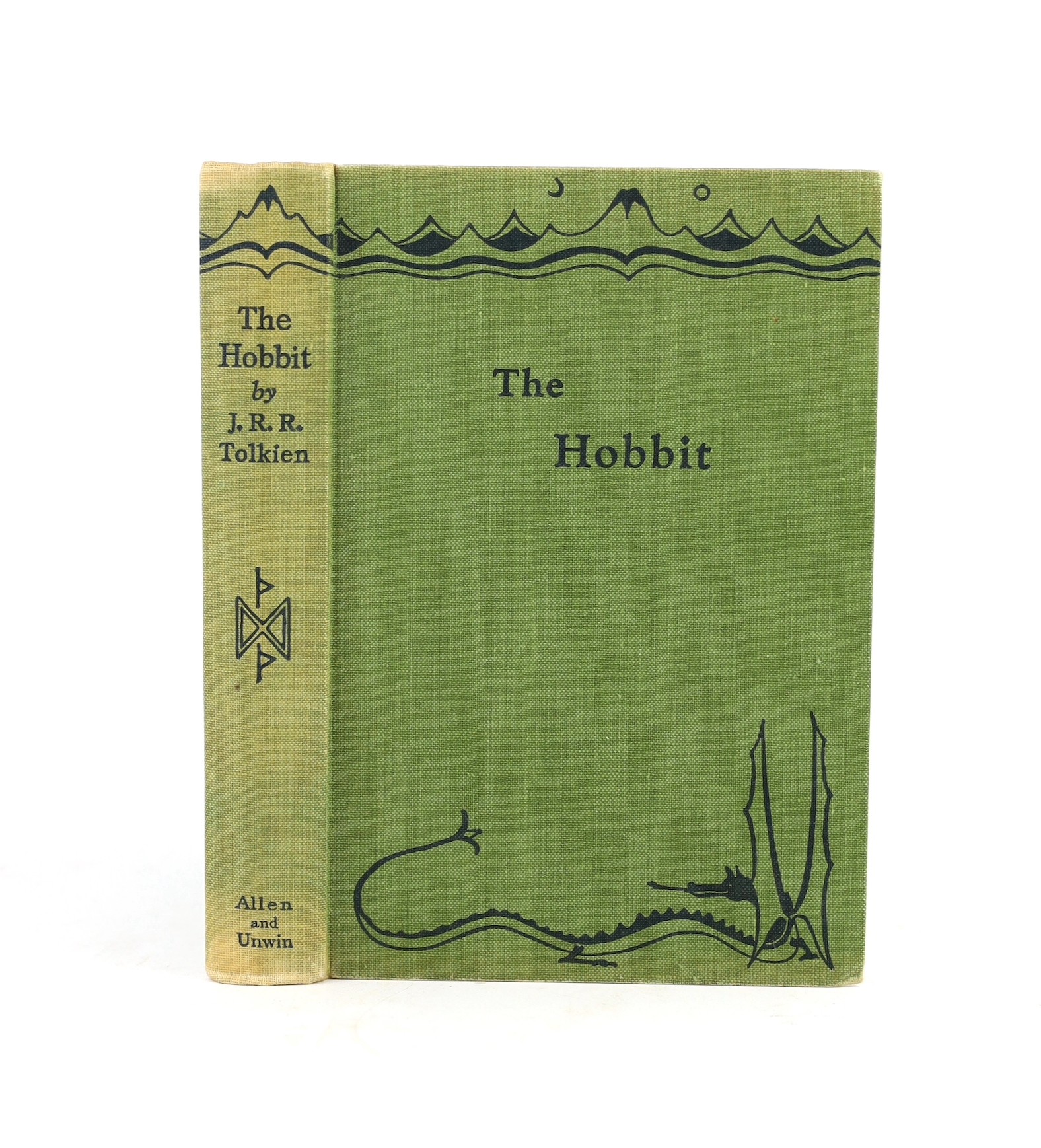 Tolkien, J.R.R. - The Hobbit or There and Back Again. Illustrated by the Author. 2nd edition, sixth impression. coloured frontis and 8 text illus. (7 full page), coloured maps on e/ps., half title; publisher's green clot